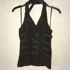 Vintage Tripp NYC army green buckled top